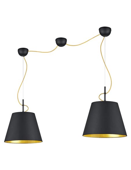 Lámpara colgante ANDREUS 2 pantallas con ajuste de altura individual, tela negra e interior dorado 2xE27 excl.