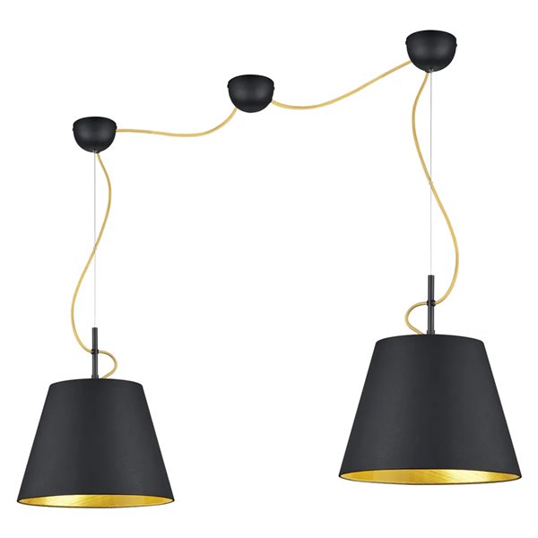 Lámpara colgante ANDREUS 2 pantallas con ajuste de altura individual, tela negra e interior dorado 2xE27 excl.