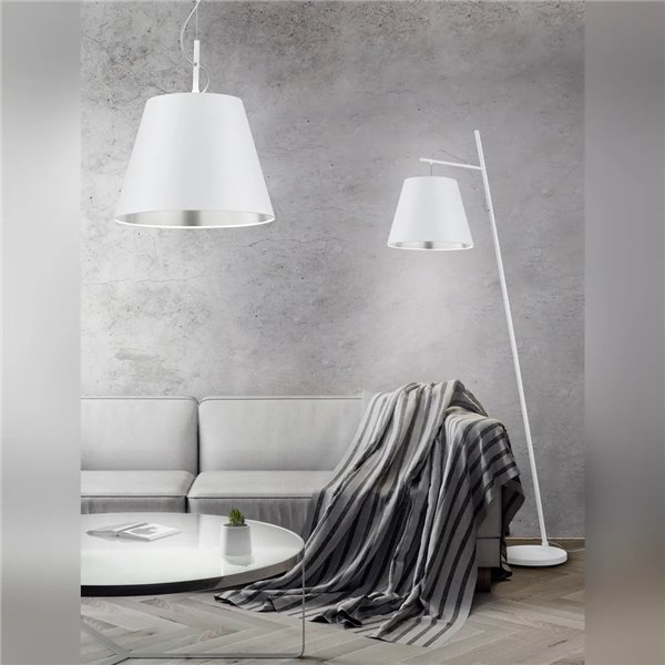 Luminária pendente ANDREUS, cúpula de tecido branco Ø35cm, 1 soquete E27 (não incluso), para uso interno.