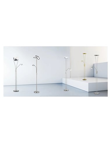 Lámpara de pie LED SPLIT orientable con brazo lector níquel mate regulable 18W+3,5W 2000lM+400Lm 3000‑6500K