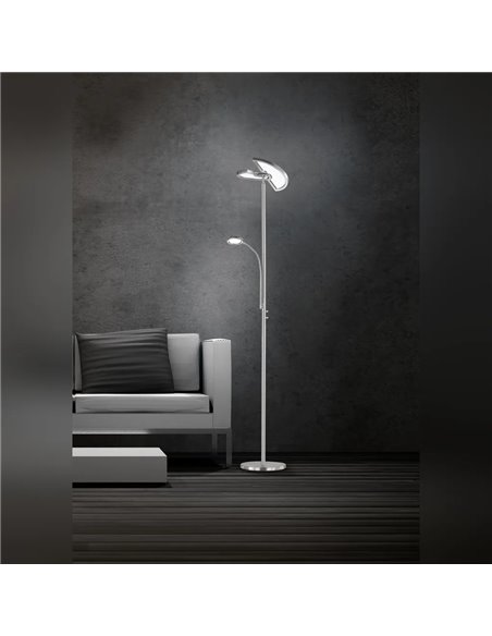 Luminária de chão LED SPLIT, ajustável com braço de leitura em níquel fosco, 18W+3,5W, 2000lm+400lm, 3000-6500K