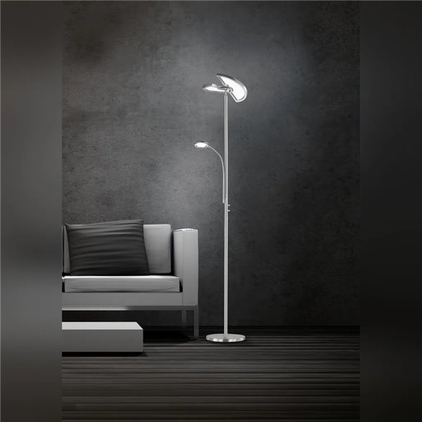 Lámpara de pie LED SPLIT orientable con brazo lector níquel mate regulable 18W+3,5W 2000lM+400Lm 3000‑6500K