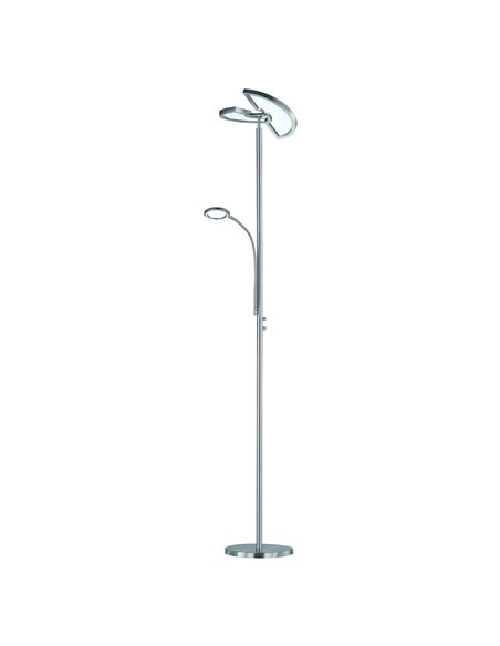 Lampadaire LED double, réglable avec bras de lecture en nickel mat, 18 W + 3,5 W, 2 000 lm + 400 lm, 3 000-6 500 K