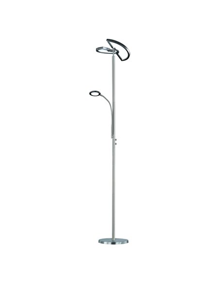 Lampadaire LED double, réglable avec bras de lecture en nickel mat, 18 W + 3,5 W, 2 000 lm + 400 lm, 3 000-6 500 K