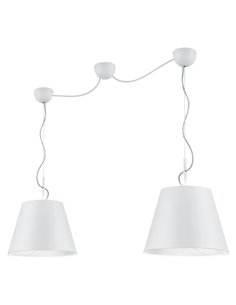 Luminária pendente ANDREUS com 2 cúpulas de tecido branco fosco, 2 soquetes E27 (não inclusos)