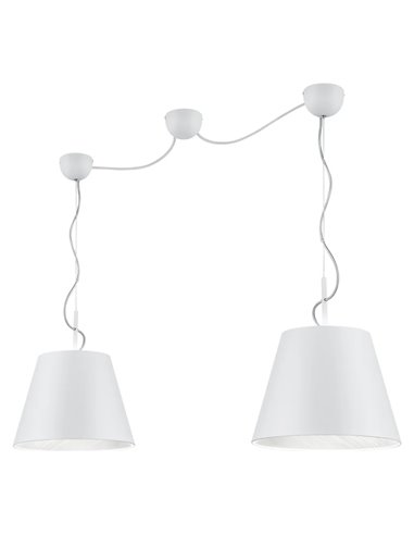 Luminária pendente ANDREUS com 2 cúpulas de tecido branco fosco, 2 soquetes E27 (não inclusos)