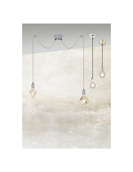 Luminária pendente CORD em metal cromado, soquete E27 (não incluso), para uso interno.