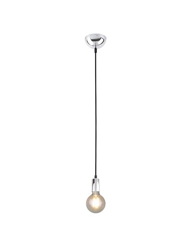 Luminária pendente CORD em metal cromado, soquete E27 (não incluso), para uso interno.