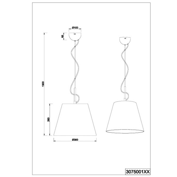 Luminária pendente ANDREUS, cúpula de tecido branco Ø35cm, 1 soquete E27 (não incluso), para uso interno.