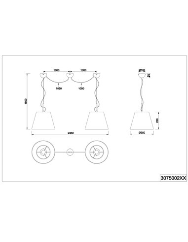 Luminária pendente ANDREUS com 2 cúpulas de tecido branco fosco, 2 soquetes E27 (não inclusos)