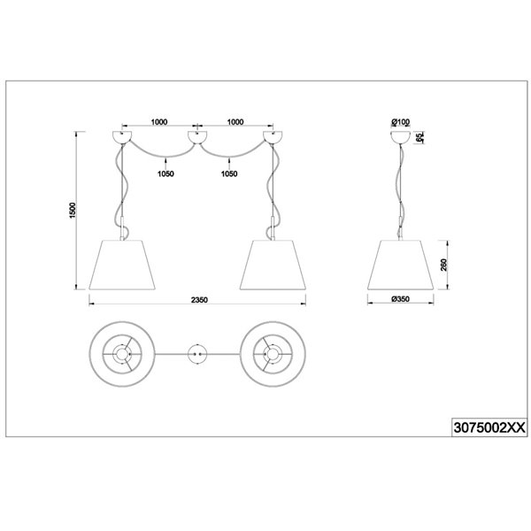 Suspension ANDREUS avec 2 abat-jour en tissu blanc mat, 2 x E27 (non inclus)
