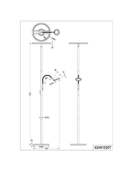 Lámpara de pie LED SPLIT orientable con brazo lector níquel mate regulable 18W+3,5W 2000lM+400Lm 3000‑6500K