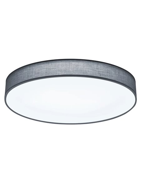 Luminária de teto LED LUGANO com cúpula ajustável em tecido cinza e luz noturna, 60W, 5000 lúmens, 3000-5000K, Ø75cm