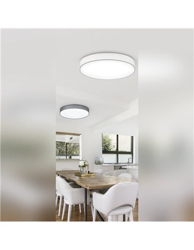 LUGANO LED-Deckenleuchte mit verstellbarem grauen Stoffschirm und Nachtlicht, 60 W, 5000 lm, 3000–5000 K, Ø 75 cm