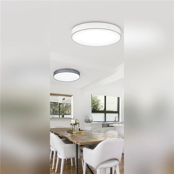 Plafonnier LED LUGANO avec abat-jour en tissu gris réglable et veilleuse, 60 W, 5 000 lm, 3 000-5 000 K, Ø 75 cm