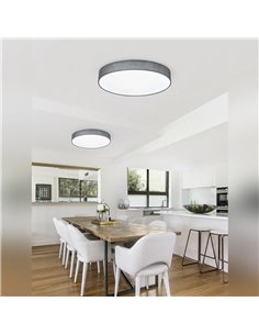 Plafón LED LUGANO pantalla de tela gris regulable con luz nocturna 60W 5000Lm 3000‑5000K Ø75cm 2