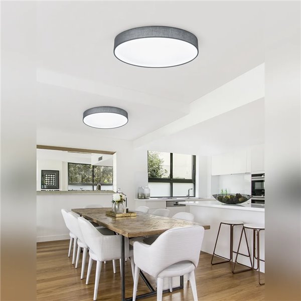Plafonnier LED LUGANO avec abat-jour en tissu gris réglable et veilleuse, 60 W, 5 000 lm, 3 000-5 000 K, Ø 75 cm