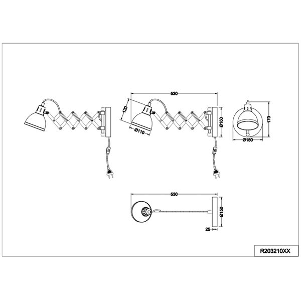 Flexodruck-Scheren-Extensions, verchromt, E14 (nicht im Lieferumfang enthalten).