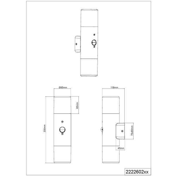 Luminária de parede externa HOOSIC, com luz para cima/para baixo e sensor de movimento, antracite, 2 soquetes E27, IP44