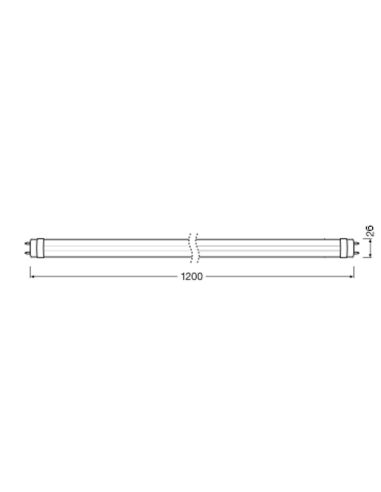 Tube LED T8 EM Value : Dimensions : 1200 mm, 17,7 W