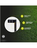 Luminária de jardim solar BANKI preta, modelo Beacon, 2800-3200K, iluminação indireta para baixo.