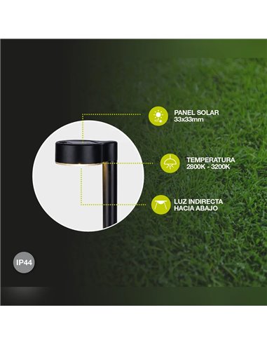 Baliza con estaca solar de jardín BANKI negra 2800-3200K luz indirecta hacia abajo 