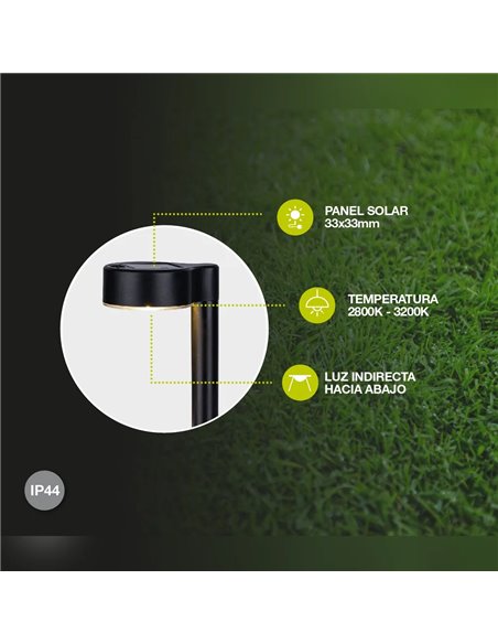 Balise solaire de jardin noire BANKI, éclairage indirect 2800-3200K