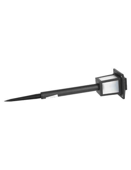 Lanterna solar de jardim BUKKA preta com LED, efeito de chama de 1600K e acendimento automático, IP44.