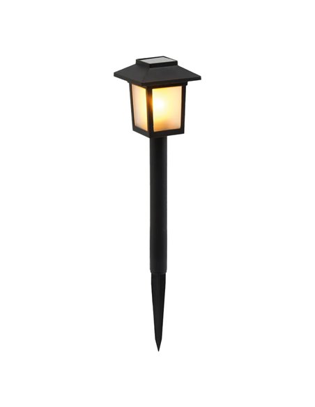 Estaca solar LED tipo farol BUKKA negra para Jardín con efecto llama 1600K y Encendido Automático, IP44