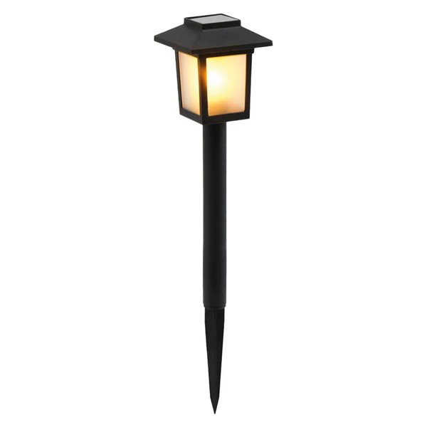 Lanterne solaire à piquet BUKKA noire à LED pour jardin, avec effet flamme 1600K et allumage automatique, IP44