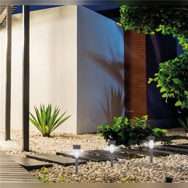 Estaca solar LED efecto piedra TUNI gris 6000-8500K IP44 con encendido automático para Jardín