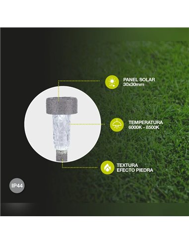 Estaca solar LED efecto piedra TUNI gris 6000-8500K IP44 con encendido automático para Jardín