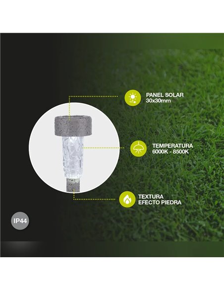 TUNI Solar-LED-Gartenleuchte, Steinoptik, Grau, 6000–8500 K, IP44, mit automatischer Einschaltfunktion