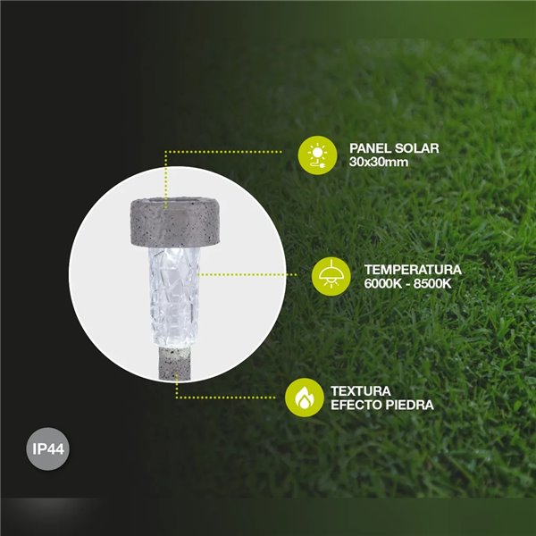 TUNI Solar-LED-Gartenleuchte, Steinoptik, Grau, 6000–8500 K, IP44, mit automatischer Einschaltfunktion