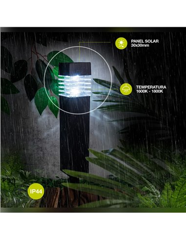 NUWARA Lampe solaire LED carrée à piquet noir 6500K IP44 pour jardin avec allumage automatique