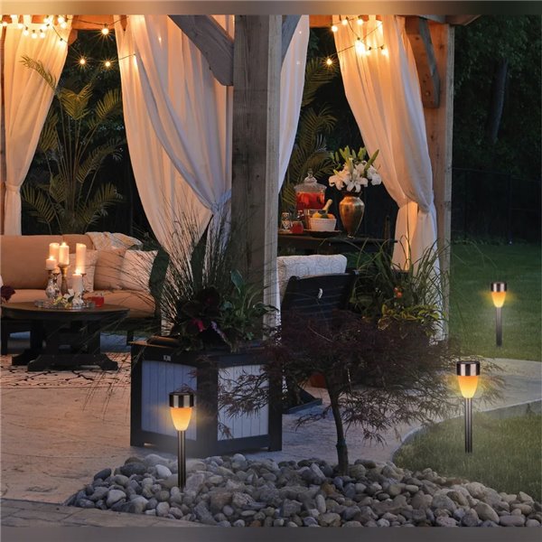 Luminária solar de LED NIALI com efeito de chama, aço inoxidável, 1800K, acendimento automático, IP44
