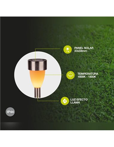 NIALI LED-Solar-Erdspießleuchte mit Flammeneffekt, Edelstahl, 1800K, automatische Einschaltung, IP44