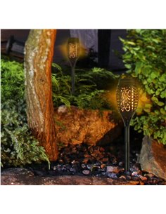 Tocha solar LED KODALA preta, 1800K, IP44, com efeito de chama e acendimento automático para jardim. 2