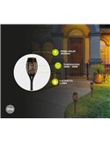Tocha solar LED KODALA preta, 1800K, IP44, com efeito de chama e acendimento automático para jardim.