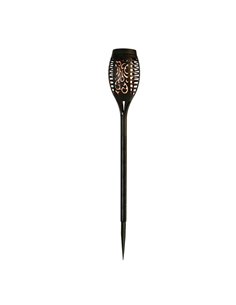 Tocha solar LED KODALA preta, 1800K, IP44, com efeito de chama e acendimento automático para jardim.