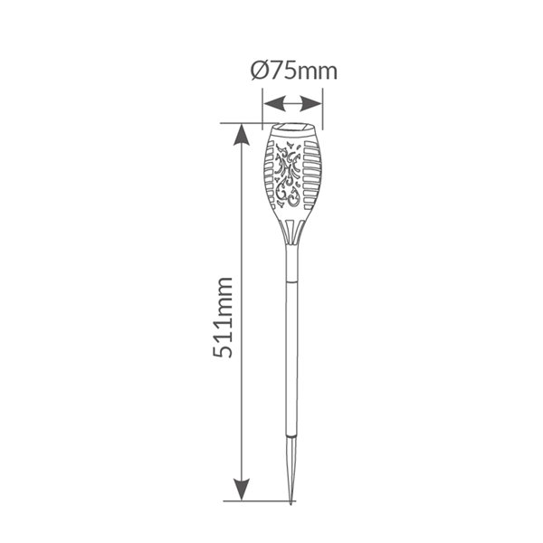Tocha solar LED KODALA preta, 1800K, IP44, com efeito de chama e acendimento automático para jardim.