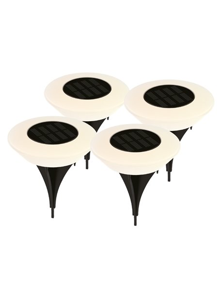 Lot de 4 piquets solaires LED IVATO noirs 3000K IP44 pour jardin avec allumage automatique