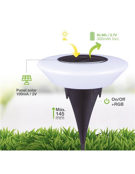 Pack 4 estacas solares LED IVATO negra 3000K IP44 para Jardín con encendido automático