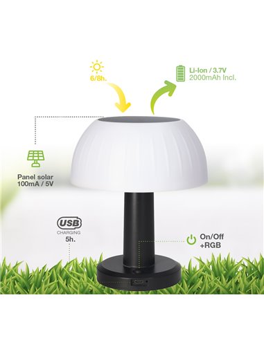 Lámpara Solar LED portátil tipo seta URGANI RGB recargable USB para Jardín y Camping, IP44