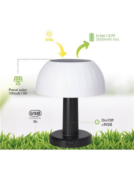 URGANI RGB USB-wiederaufladbare, tragbare, pilzförmige Solar-LED-Lampe für Garten und Camping, IP44