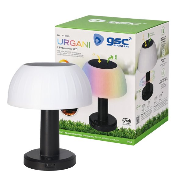 Lampe solaire LED portable URGANI RGB rechargeable USB en forme de champignon pour le jardin et le camping, IP44