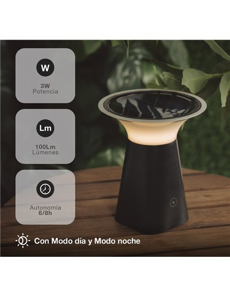 Lámpara Solar LED portátil DAGAL recargable USB 100Lm 3000K para Jardín y Camping