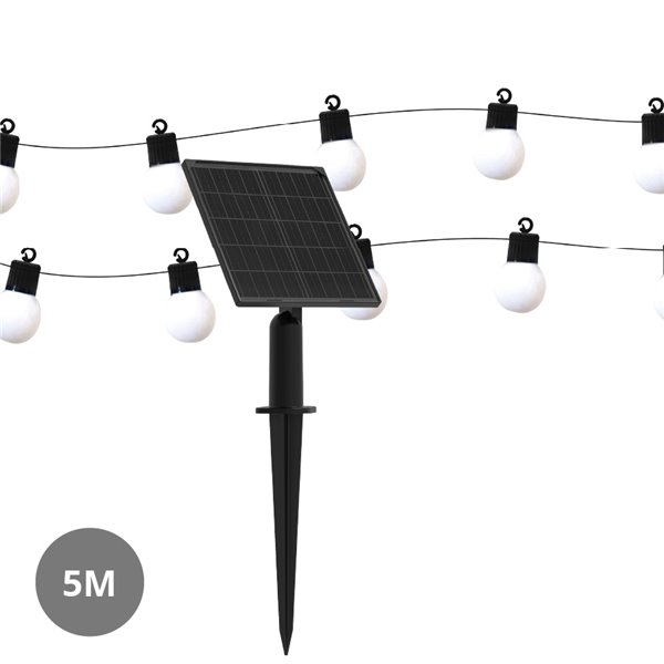 KALAVAL Solar-LED-Lichterkette, 10 Lichter, 5 Meter, 2300 K, IP65, für Garten und Terrasse