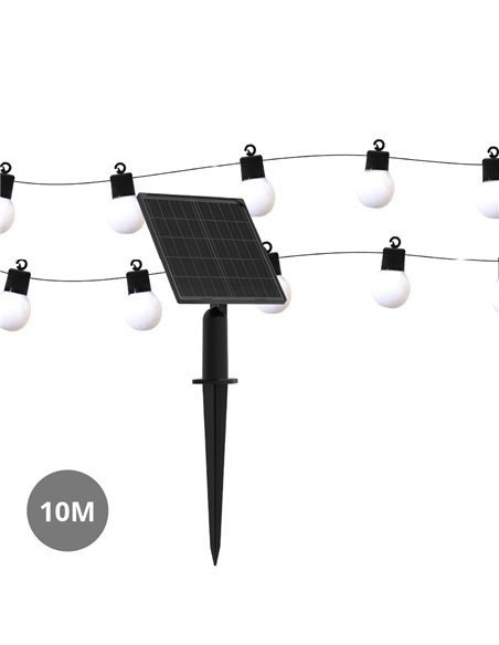 Kit de guirlande lumineuse solaire LED KALAVAL avec 20 ampoules blanches 2300K, longueur 10 mètres, IP65