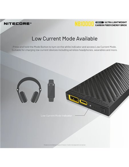 Power Bank Nitecore NB10000 GEN2 Fibra de Carbono 10000mAh 20W USB-C USB-A IPX5